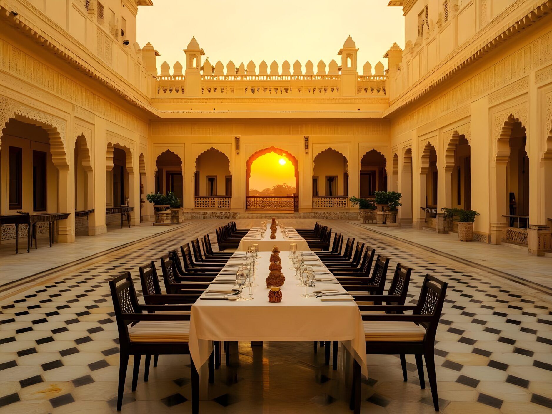 elegant sunset dinner at royal palace - golden hour photography