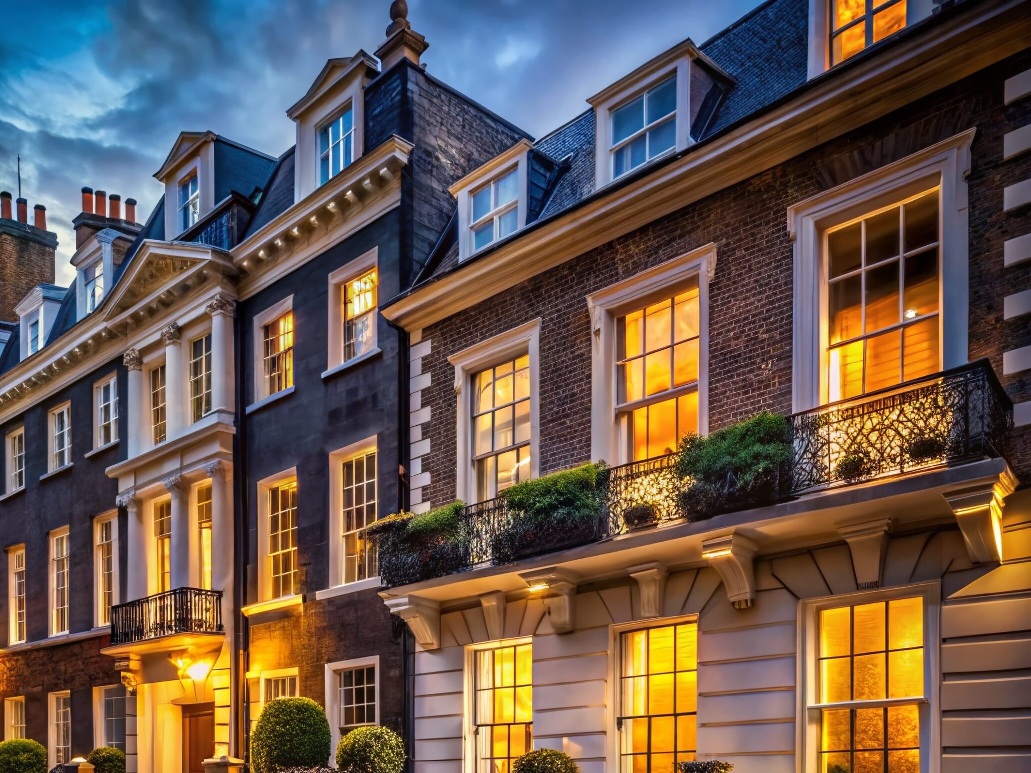 Elegant London Mayfair Townhouse - Luxury Urban Architecture at Dusk